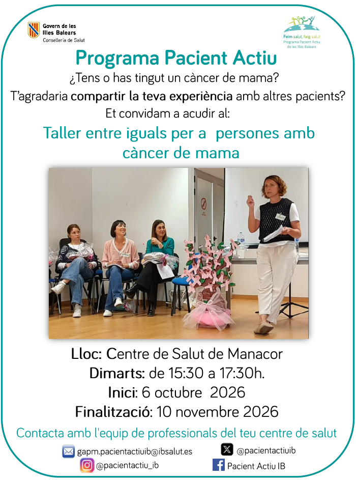 Taller entre iguales para personas con cáncer de mama - CS Sa Torre (Manacor)